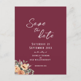 Save the Date Postkarte - Eleganter Blumenburgund