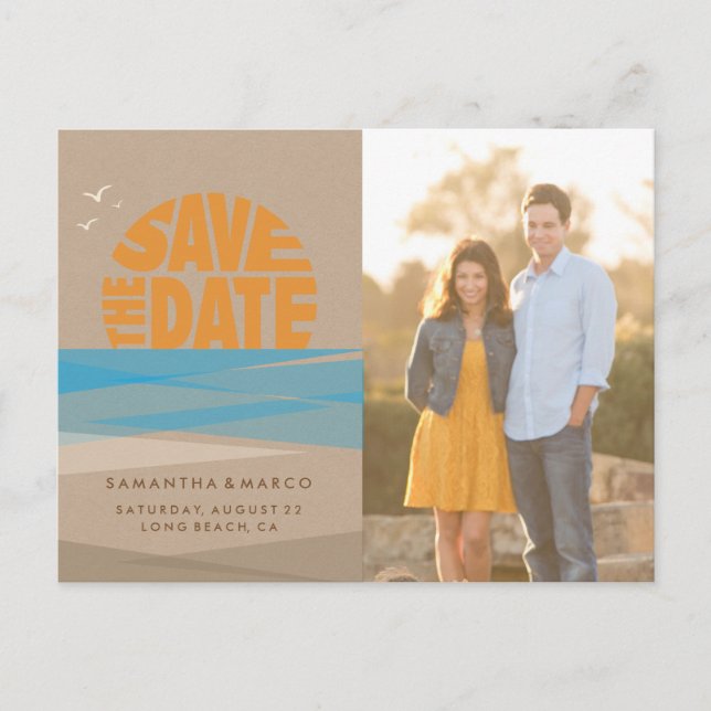 Save the Date Postkarte, Fotokarte, Strandhochzeit Ankündigungspostkarte (Vorderseite)