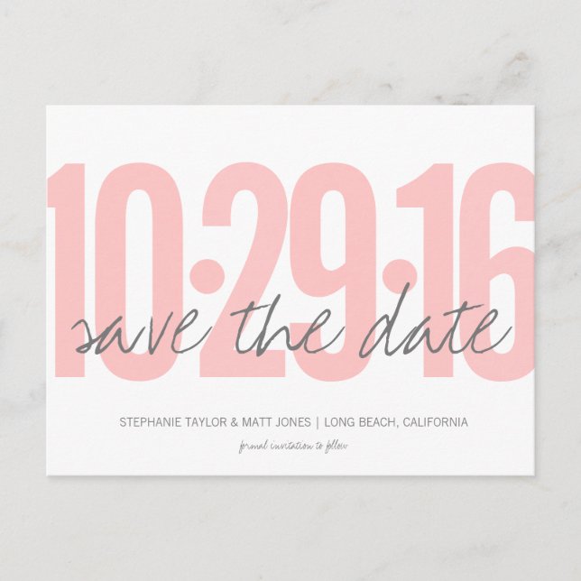 Save the Date Postkarte, großes Datum, rosafarben Ankündigungspostkarte (Vorderseite)