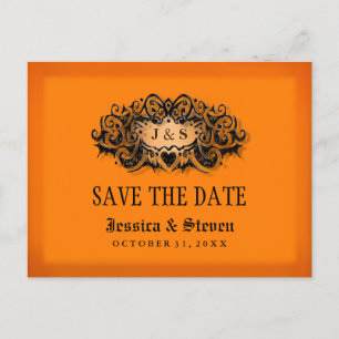 Save the Date Postkarte - Halloween Orange & Black