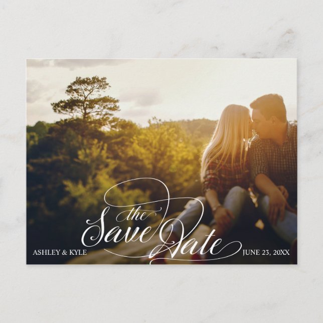 Save the Date Postkarte in Navy, Blush und Gold (Vorderseite)