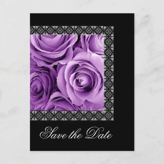 Save the Date Postkarte LILA Rose SILVER Spitze (Vorderseite)