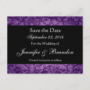 Save the Date Postkarte mit lila und schwarzem Dam