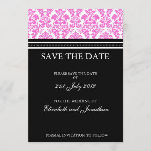 Save the Date Postkarte mit schwarzem und rosa Dam