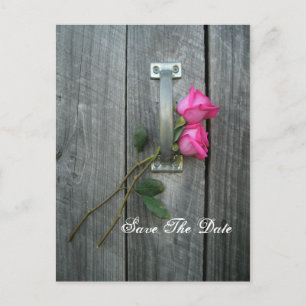 Save the Date Postkarte - Zwei Rose und Stalltüre