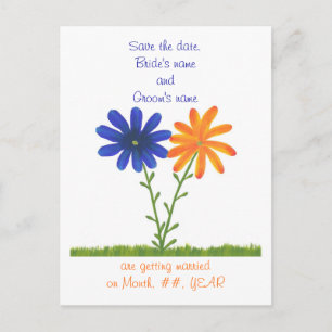 Save the Date Postkarten, blauorange Blume Ankündigungspostkarte