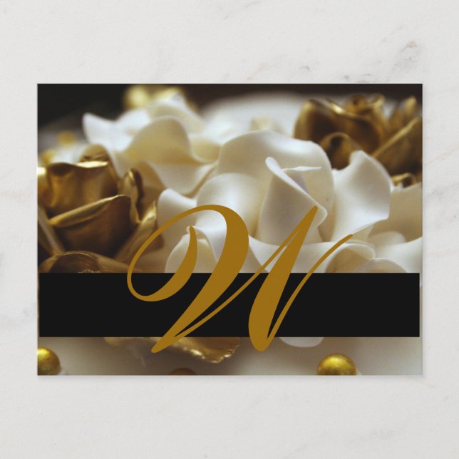 Save the Date Postkarten Gold und Creme Monogramm (Vorderseite)
