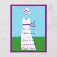 Save the Date Postkarten, Hochzeitskleid, lila