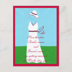 Save the Date Postkarten, Hochzeitskleid, rot Ankündigungspostkarte