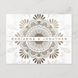 Save the Date Postkarten Weiß & Gold Found Mandala