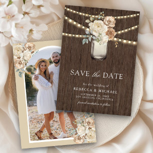 Save The Date Pot de fleurs en beige ivoire pour mariage photo
