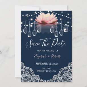 Save The Date Pot Mason, Dentelle, Lotus Bleu Nuit Enregistrer L
