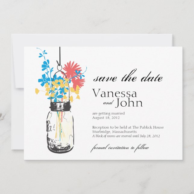Save The Date Pot Mason Vintage & Fleurs Sauvages Enregistrez la (Devant)