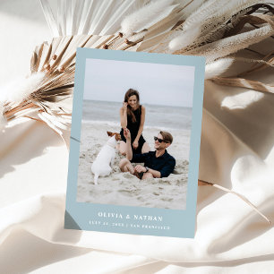 Save The Date Poudre bleu Élégant Texte et photo MARIAGE