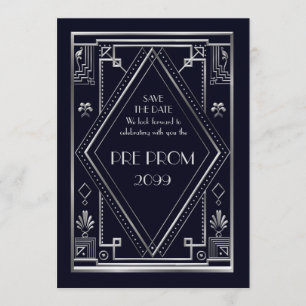 Save The Date Pré PromJunior, grand Gatsby, argent, marine