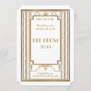 Save The Date Pré PromJunior, grand Gatsby, or, blanc
