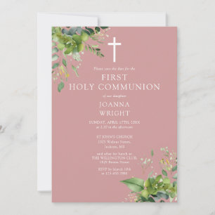 Save The Date Première Sainte Communion Rose Poussiéreux de Verd