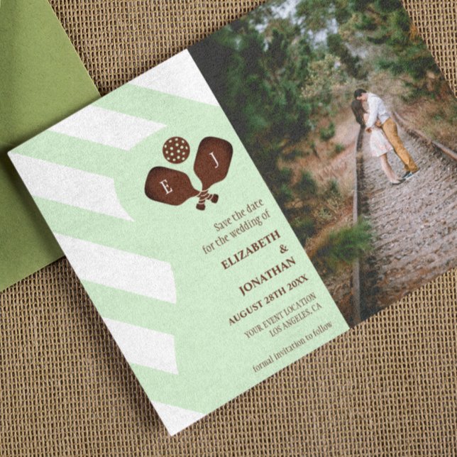 Save The Date Preppy Pickleball Stripes Wedding (Créateur téléchargé)