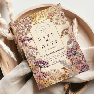 Save The Date Presse de Fleur Botanique Mauve Élégant Mariage