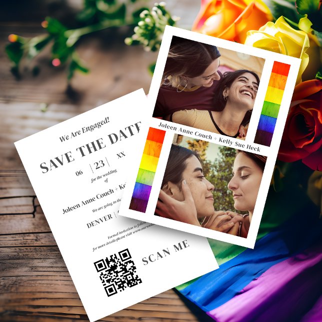 Save The Date Pride Rainbow Flag Lesbian Gay Wedding 2 Photos (Pride Rainbow Flag Lesbian Gay Wedding 2 Photos Save the Date Card with Envelope.)