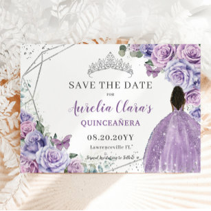Save The Date Princesse Brown Lilac Floral Quinceanera