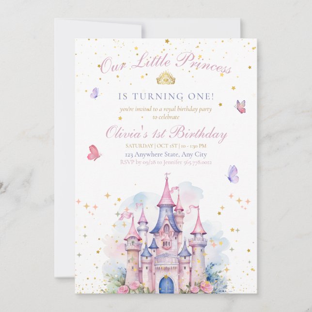 Save The Date Princesse Castle Girl Anniversaire, Princesse 1er  (Devant)