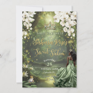 Save The Date Princesse noire et Sage Grenouille Robe verte Swee