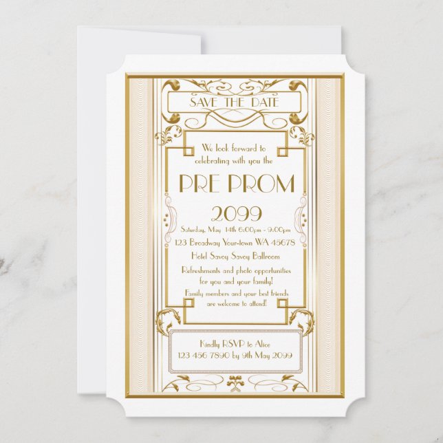 Save The Date PromJunior, Grand Gatsby, Or, blanc (Devant)