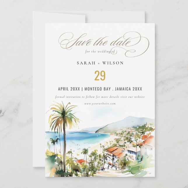 Save The Date Puerto Vallarta Mexico Watercolor Scape Wedding (Devant)