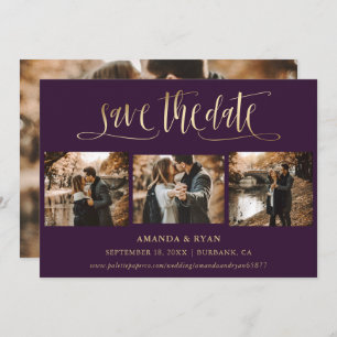 Save The Date Purple and Gold Mariage 4 Photo Enregistrer la dat