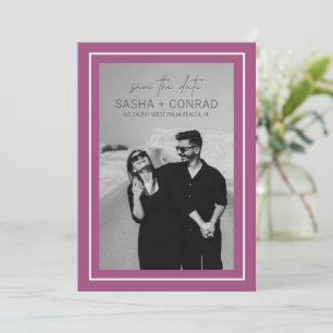 Save The Date Purple Bold Bordure Photo Mariage moderne