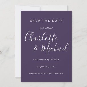 Save The Date Purple Elegant Signature Script Photo