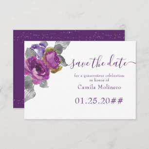 Save The Date Purple Floral Script Quinceanera Enregistrer La Da