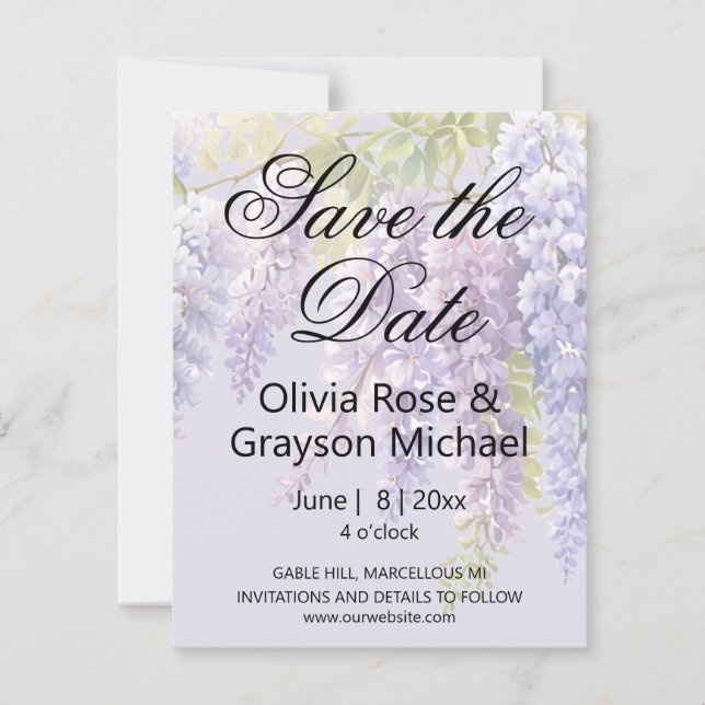 Save The Date Purple lavande aquarelle glycine florale lilas (Devant)