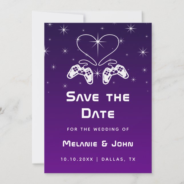 Save The Date Purple Ombre Gradient Gamer Jeu Nerdy Geek mignon (Devant)