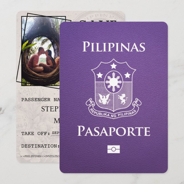 Save The Date Purple Philippines Passeport Enregistrer La Date (Devant / Derrière)