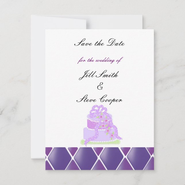 Save The Date Purple Ribbon Mariage gâteau Enregistrer la date (Devant)