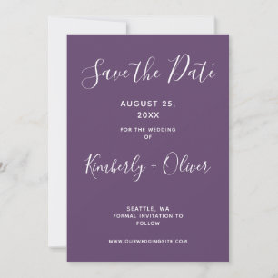 Save The Date Purple Simple Calligraphie Enregistrer la date