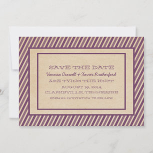 Save The Date Purple Trendy Stripes Enregistrer l'Invitation de 