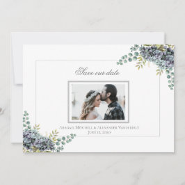 Save The Date Purplish Hydrangeas Eucalyptus Photo Enregistrer L