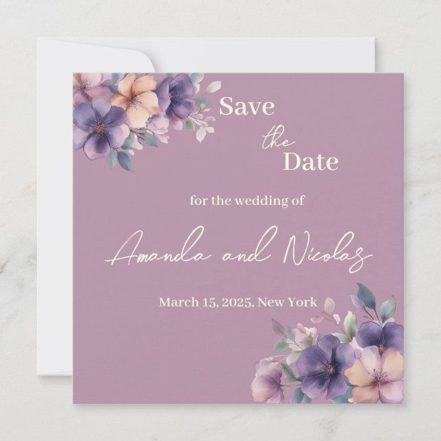 Save The Date Purplissez les fleurs roses sur Enregistrer la car (Devant)
