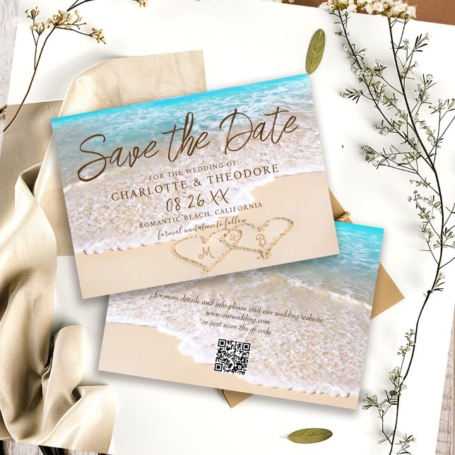 Save The Date QR Code Blue Ocean Waves Tropical Beach Wedding (Créateur téléchargé)