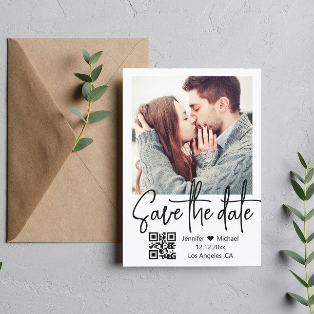 Save The Date qr code écriture moderne mariage photo (Créateur téléchargé)