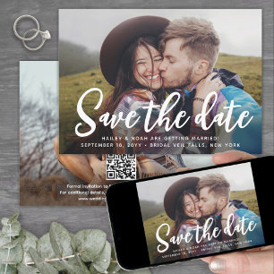Save The Date QR Code et deux photos Moderne Mariage de script t