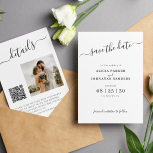 Save The Date QR code photo élégant noir blanc simple mariage
