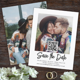 Save The Date QR Code Photo Overlay Simple Modern Script Mariage