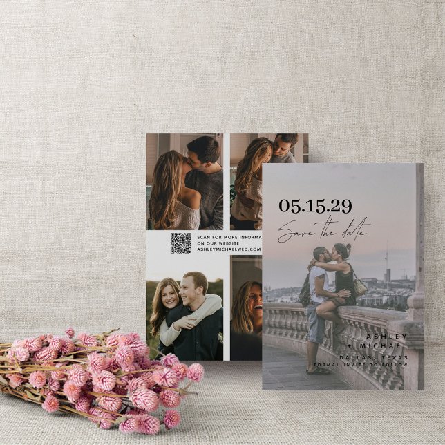 Save The Date QR Code Vellum Overlay Modern Script 5 Photo (Save the Date: Love is in the air!)