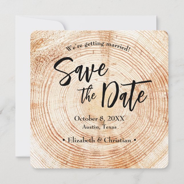 Save the Date QR-Code-Website Rustic Wood Wedding Einladung (Vorderseite)