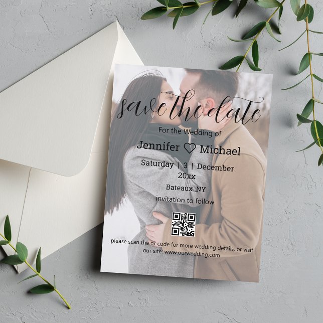 Save the Date qr Foto Hochzeitsschick Ankündigungspostkarte (Von Creator hochgeladen)