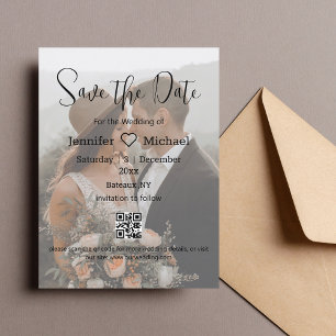 Save the Date qr kochendes Paar verblasste Foto Ho Ankündigungspostkarte